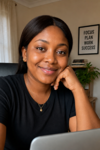 Tolu smiling in a casual indoor photo